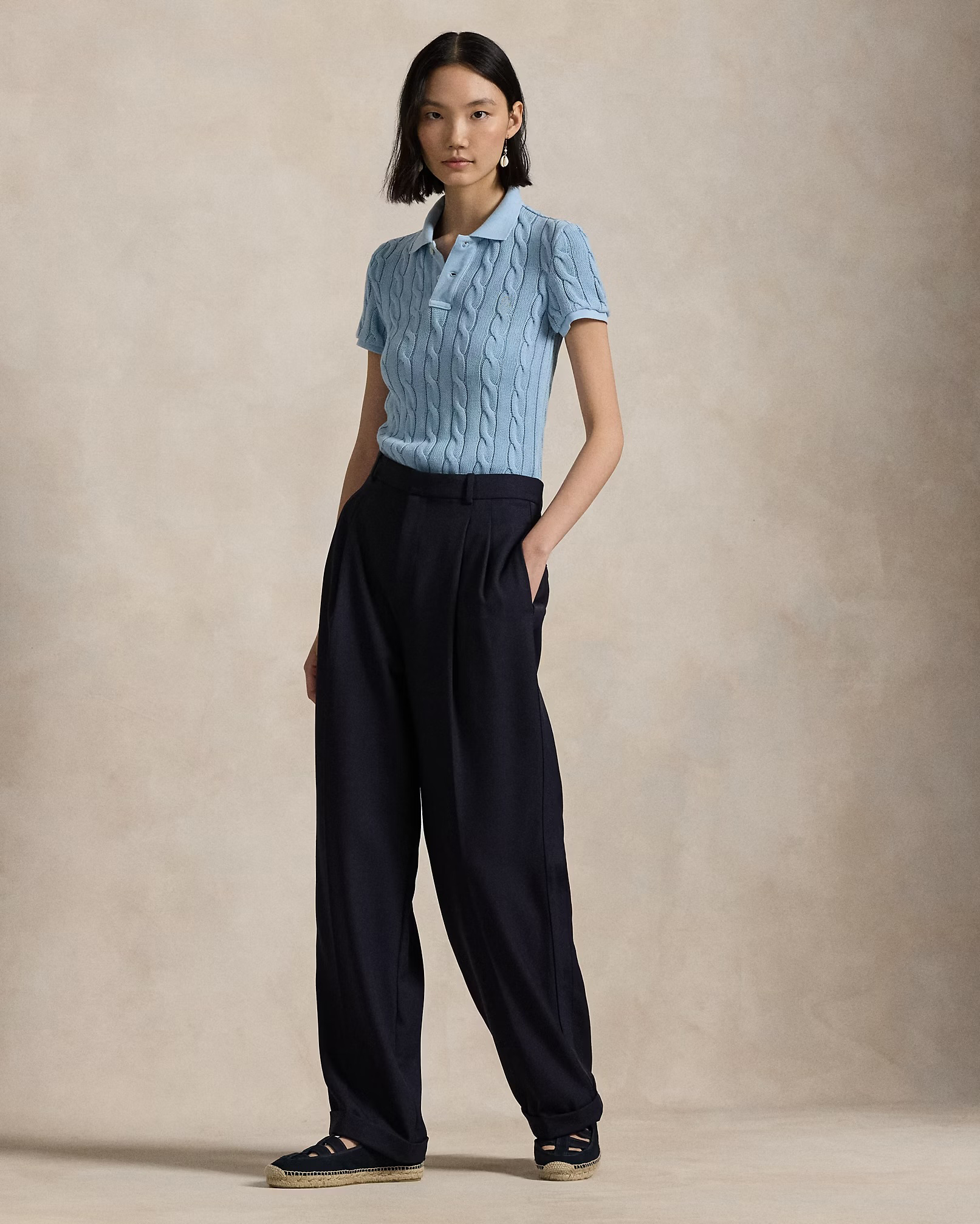 Customizable Light Blue Cable-Knit Polo Shirt for Women – Bulk Wholesale & OEM Manufacturing