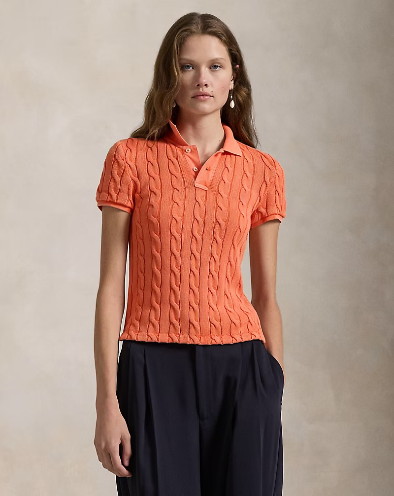 Customizable Light Blue Cable-Knit Polo Shirt for Women – Bulk Wholesale & OEM Manufacturing