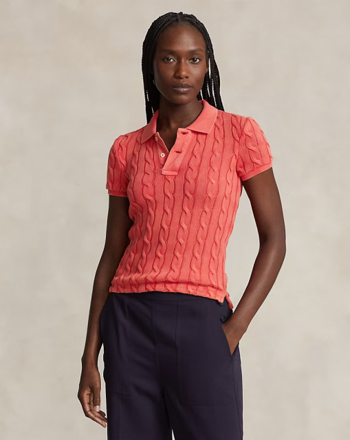 Customizable Light Blue Cable-Knit Polo Shirt for Women – Bulk Wholesale & OEM Manufacturing