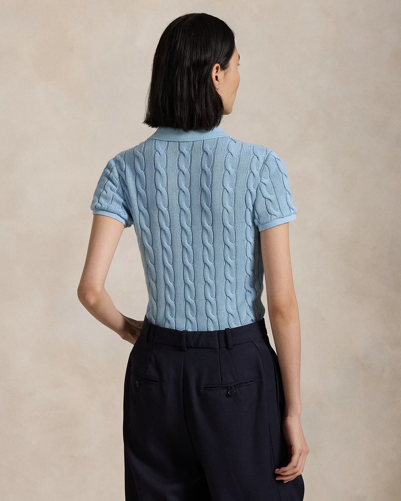 Customizable Light Blue Cable-Knit Polo Shirt for Women – Bulk Wholesale & OEM Manufacturing