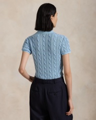 Customizable Light Blue Cable-Knit Polo Shirt for Women – Bulk Wholesale & OEM Manufacturing