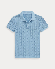 Customizable Light Blue Cable-Knit Polo Shirt for Women – Bulk Wholesale & OEM Manufacturing