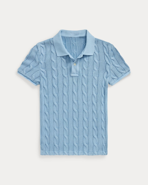 Customizable Light Blue Cable-Knit Polo Shirt for Women – Bulk Wholesale & OEM Manufacturing