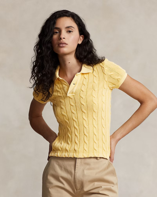 Customizable Light Blue Cable-Knit Polo Shirt for Women – Bulk Wholesale & OEM Manufacturing