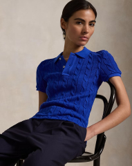 Customizable Light Blue Cable-Knit Polo Shirt for Women – Bulk Wholesale & OEM Manufacturing
