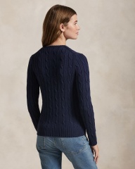 Customizable Women's Cable Knit V-Neck Sweater in Navy – Wholesale and Bulk Manufacturing