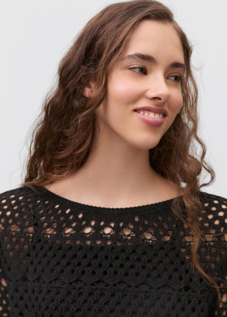 Personalized Bohemian Black Crochet Sweater with Fringe Hem