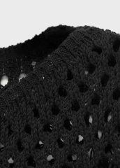 Personalized Bohemian Black Crochet Sweater with Fringe Hem