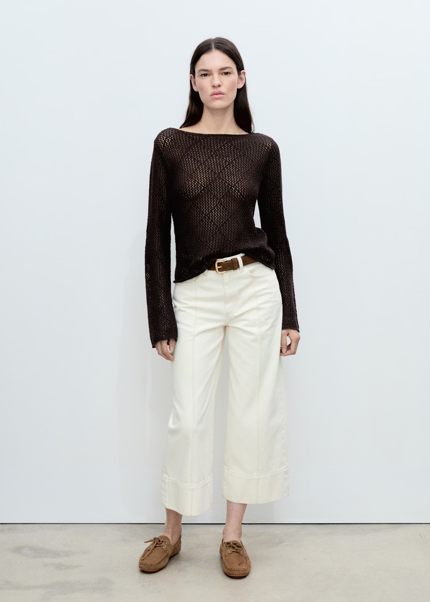 OEM ODM Brown Crochet Sweater with Long Sleeves
