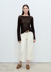 OEM ODM Brown Crochet Sweater with Long Sleeves