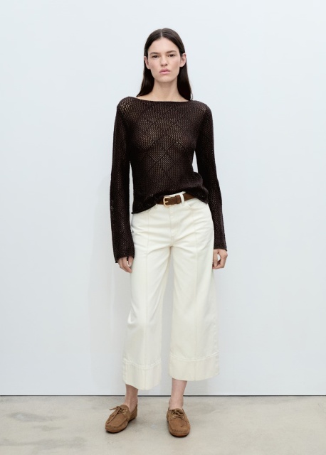 OEM ODM Brown Crochet Sweater with Long Sleeves