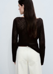 OEM ODM Brown Crochet Sweater with Long Sleeves
