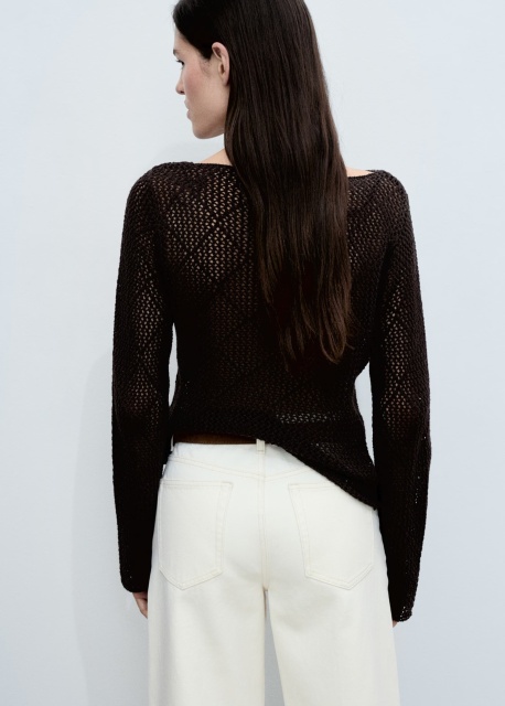 OEM ODM Brown Crochet Sweater with Long Sleeves