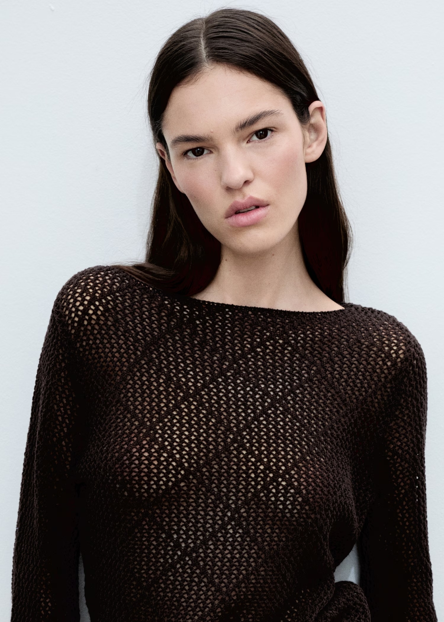 OEM ODM Brown Crochet Sweater with Long Sleeves