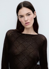OEM ODM Brown Crochet Sweater with Long Sleeves