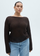 OEM ODM Brown Crochet Sweater with Long Sleeves
