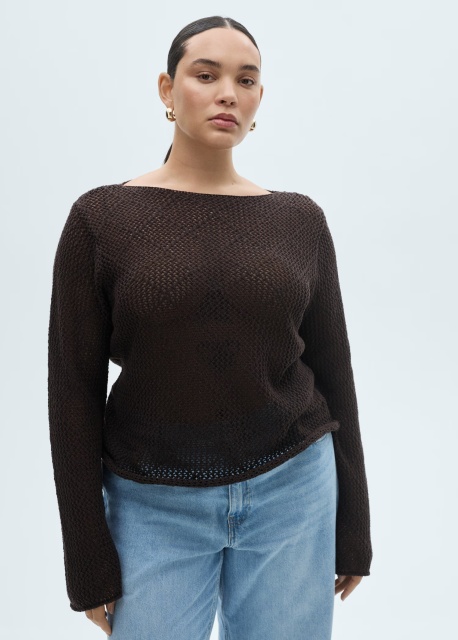 OEM ODM Brown Crochet Sweater with Long Sleeves