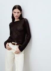 OEM ODM Brown Crochet Sweater with Long Sleeves