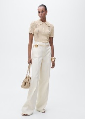Tailor-made Cream Crochet Sweater with Peter Pan Collar and Button Detail