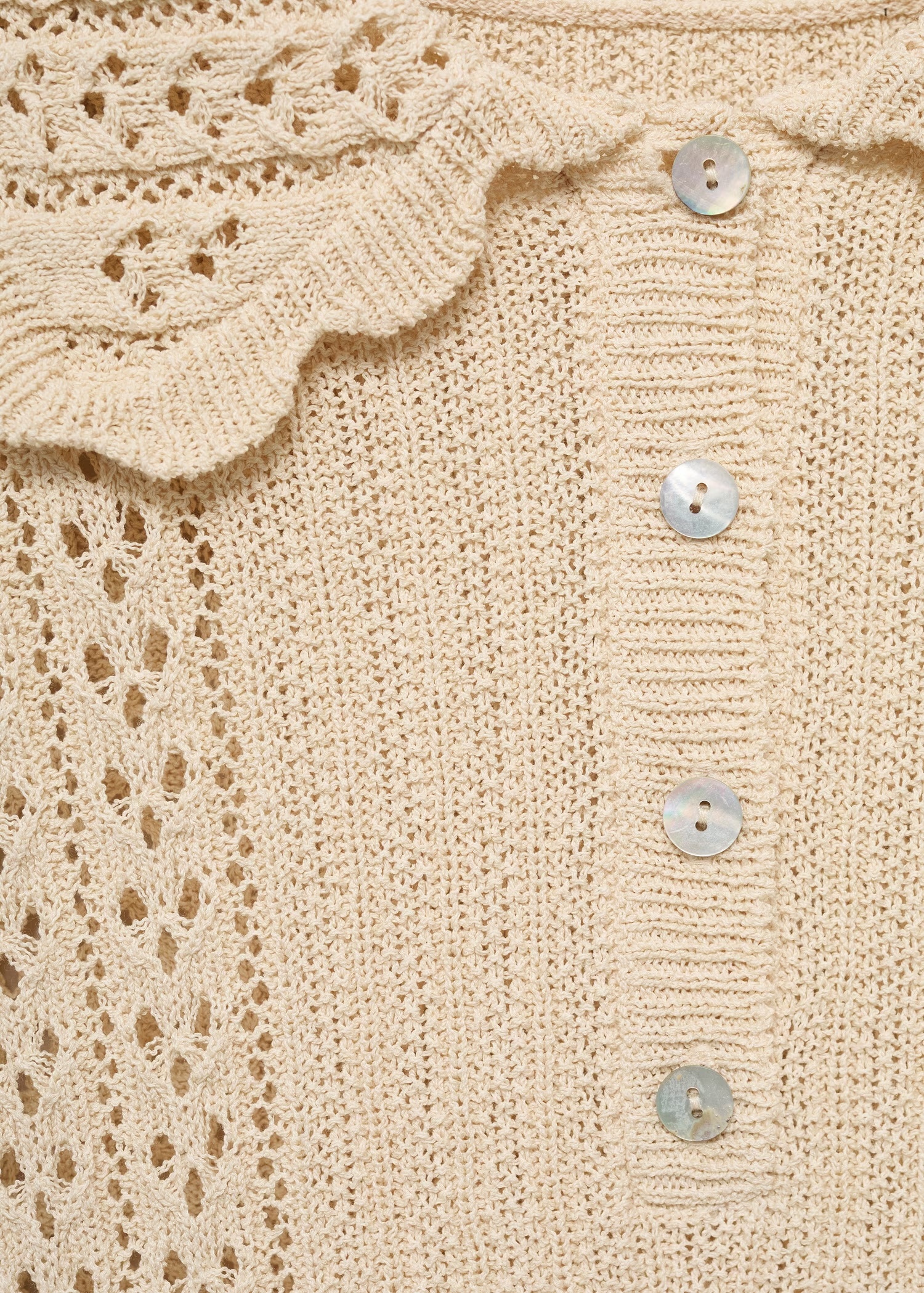 Tailor-made Cream Crochet Sweater with Peter Pan Collar and Button Detail