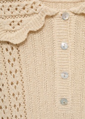 Tailor-made Cream Crochet Sweater with Peter Pan Collar and Button Detail