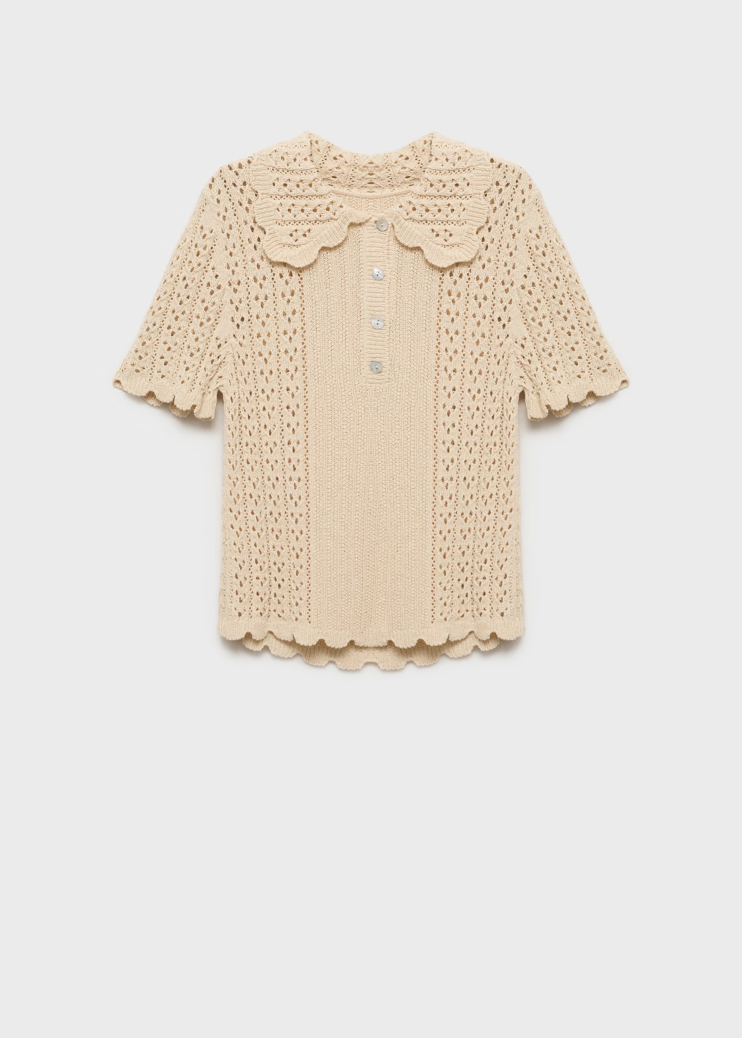 Tailor-made Cream Crochet Sweater with Peter Pan Collar and Button Detail