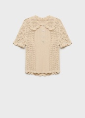Tailor-made Cream Crochet Sweater with Peter Pan Collar and Button Detail