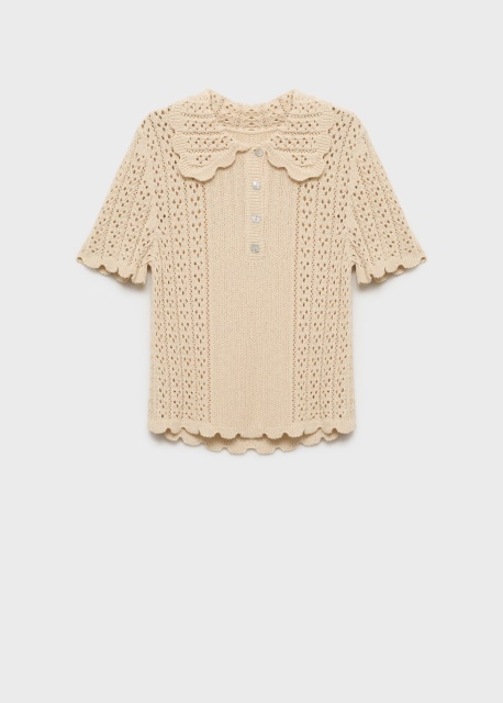 Tailor-made Cream Crochet Sweater with Peter Pan Collar and Button Detail