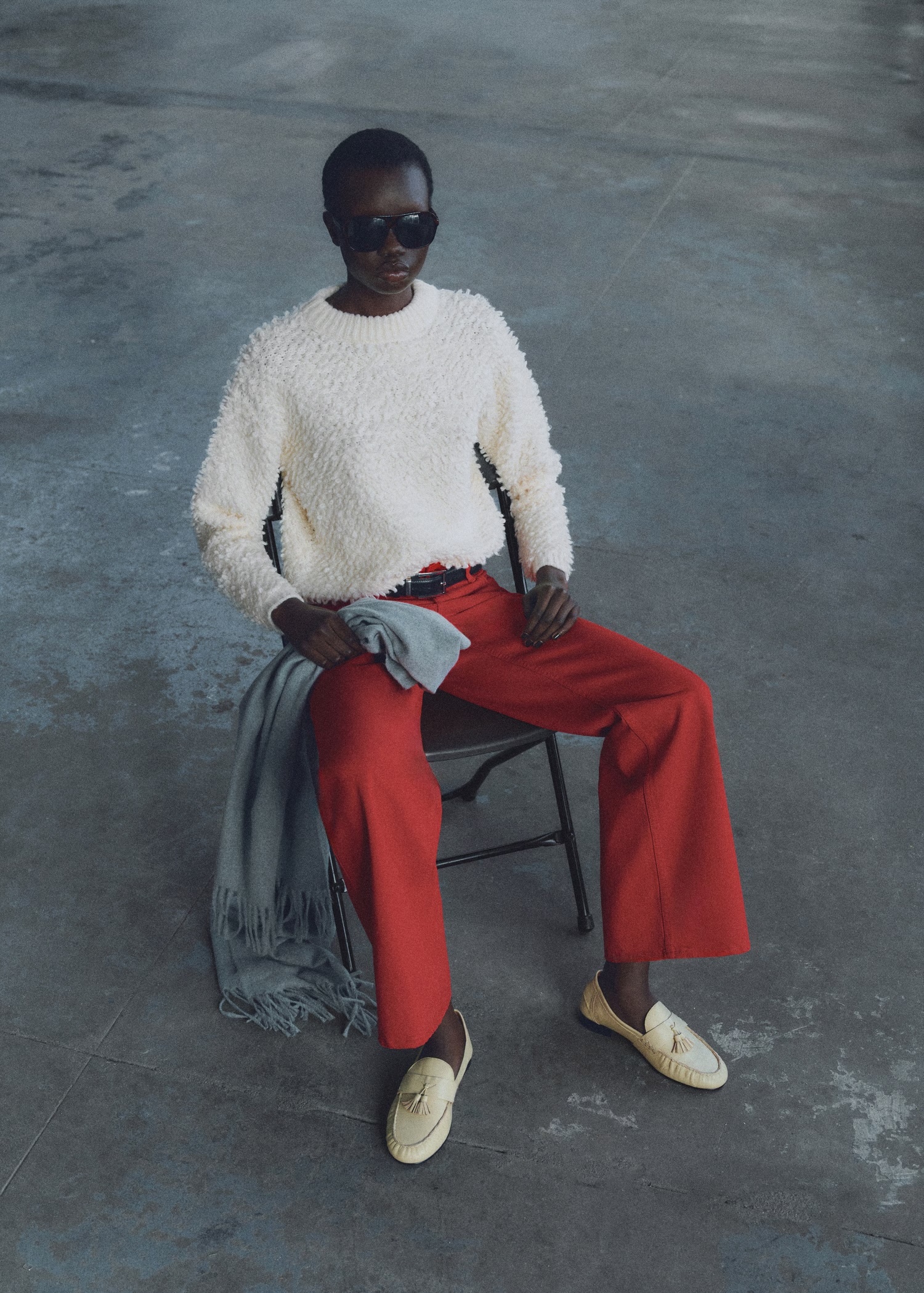 Factory Direct White Textured Knit Sweater