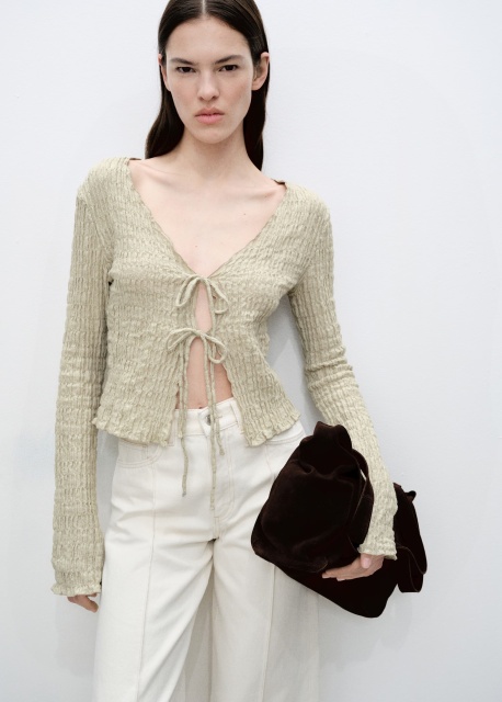 Wholesale Olive Green Tie-Front Knit Cardigan