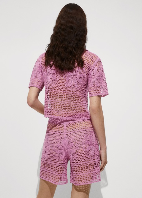 Factory Direct Pink Crochet Two-Piece Set with Floral Detailing
