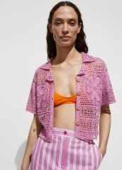 Factory Direct Pink Crochet Two-Piece Set with Floral Detailing