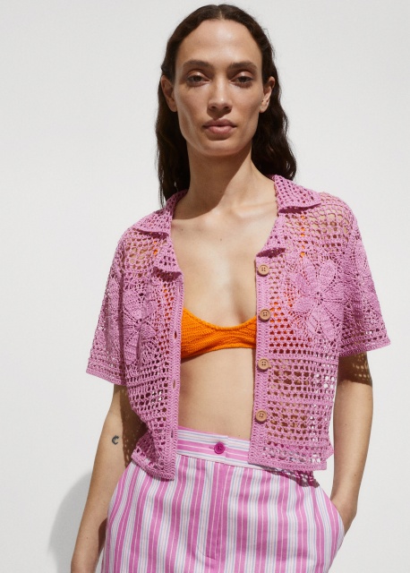 Factory Direct Pink Crochet Two-Piece Set with Floral Detailing
