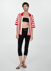 Personalized Red and White Striped Crochet Cardigan with Button Detail