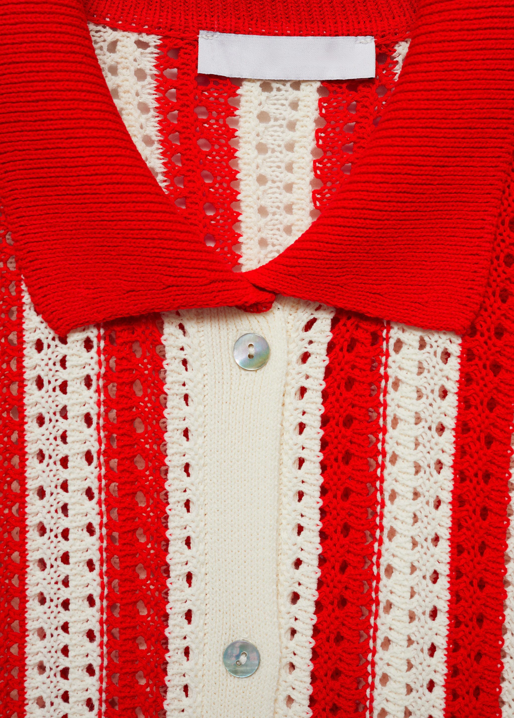 Personalized Red and White Striped Crochet Cardigan with Button Detail