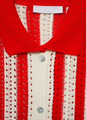Personalized Red and White Striped Crochet Cardigan with Button Detail
