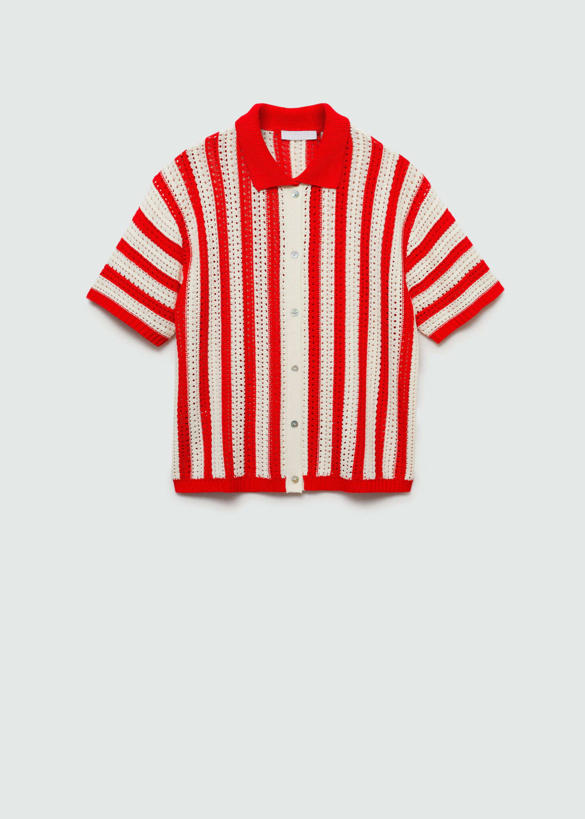 Personalized Red and White Striped Crochet Cardigan with Button Detail