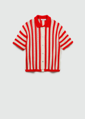Personalized Red and White Striped Crochet Cardigan with Button Detail