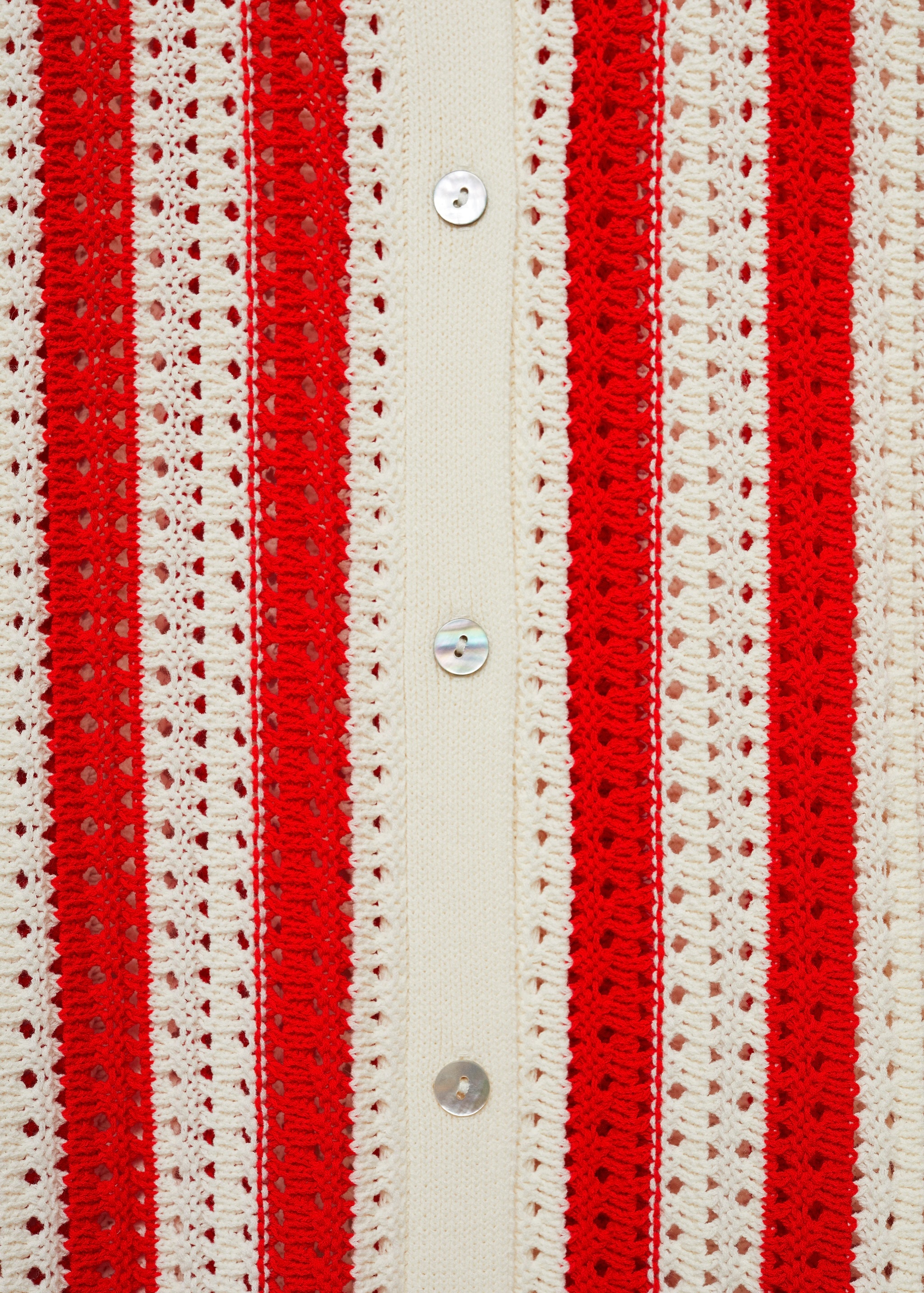 Personalized Red and White Striped Crochet Cardigan with Button Detail