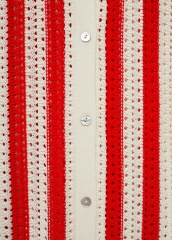 Personalized Red and White Striped Crochet Cardigan with Button Detail