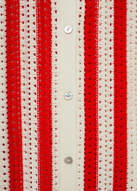 Personalized Red and White Striped Crochet Cardigan with Button Detail
