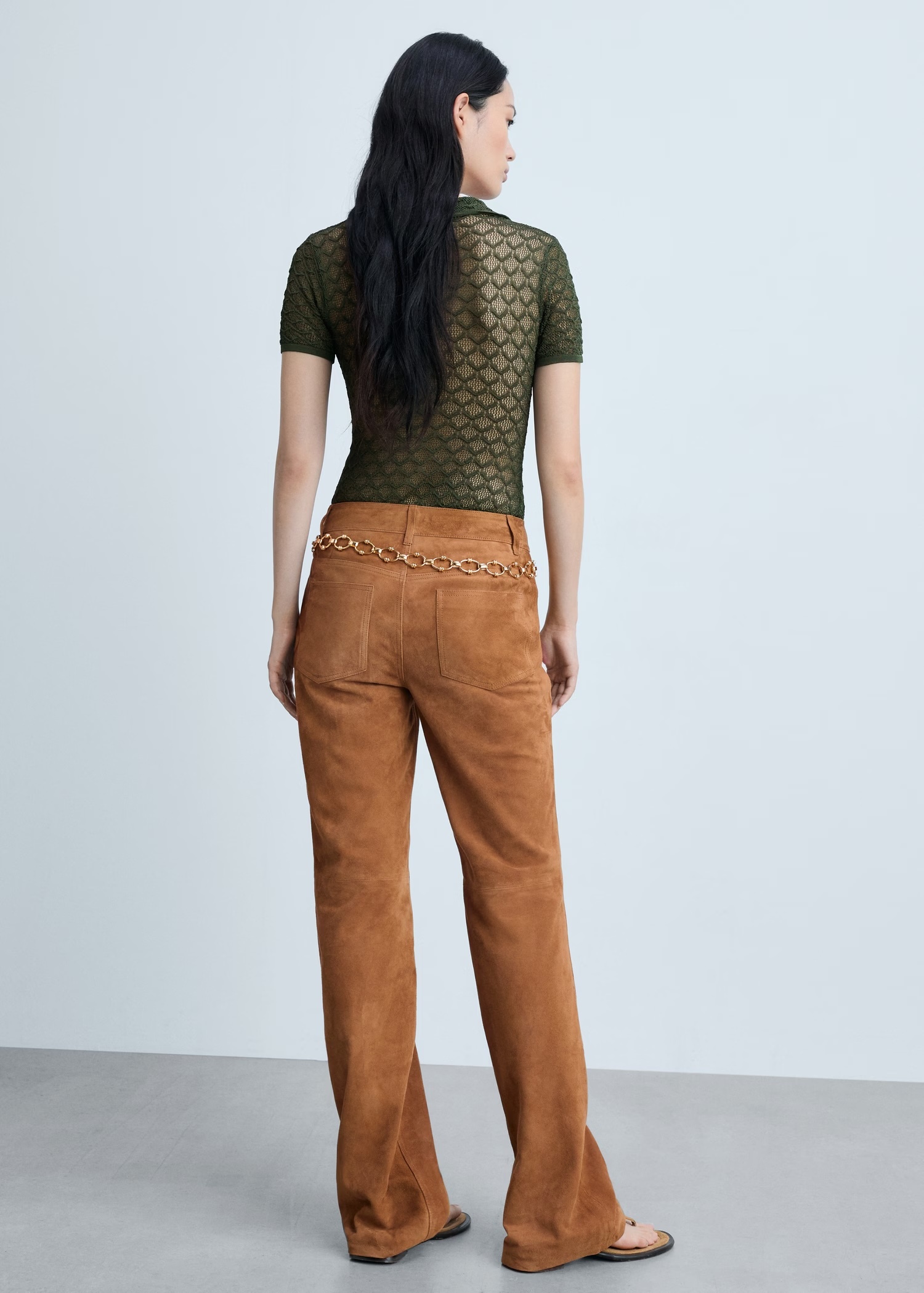 OEM Available Olive Green Crochet Polo Top