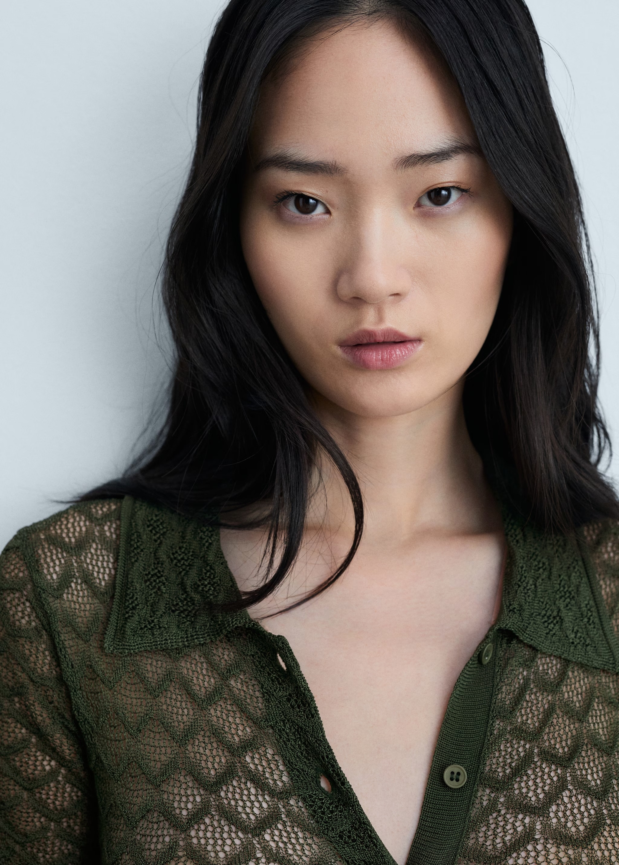 OEM Available Olive Green Crochet Polo Top