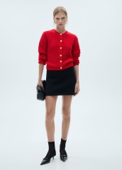 Factory Direct Red Textured Cardigan with Gold Button Detail