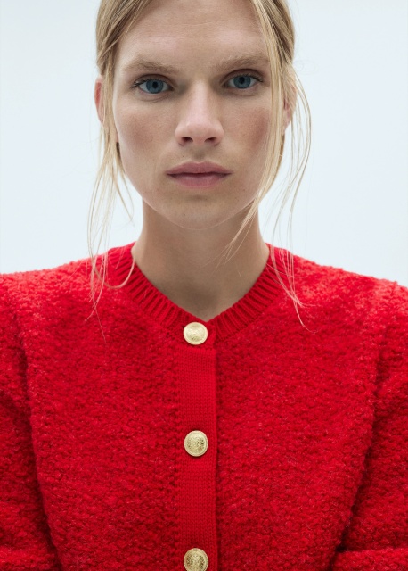 Factory Direct Red Textured Cardigan with Gold Button Detail