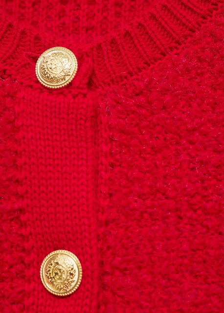Factory Direct Red Textured Cardigan with Gold Button Detail