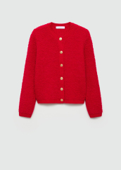 Factory Direct Red Textured Cardigan with Gold Button Detail