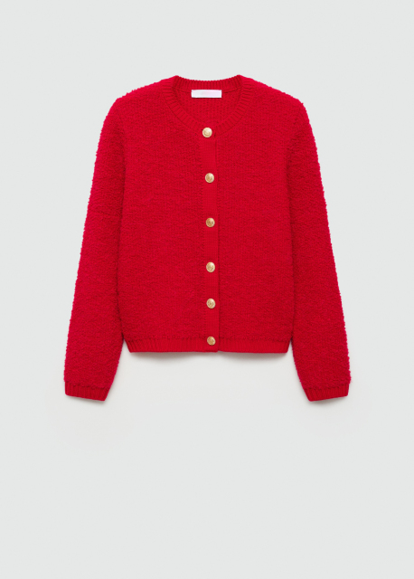 Factory Direct Red Textured Cardigan with Gold Button Detail