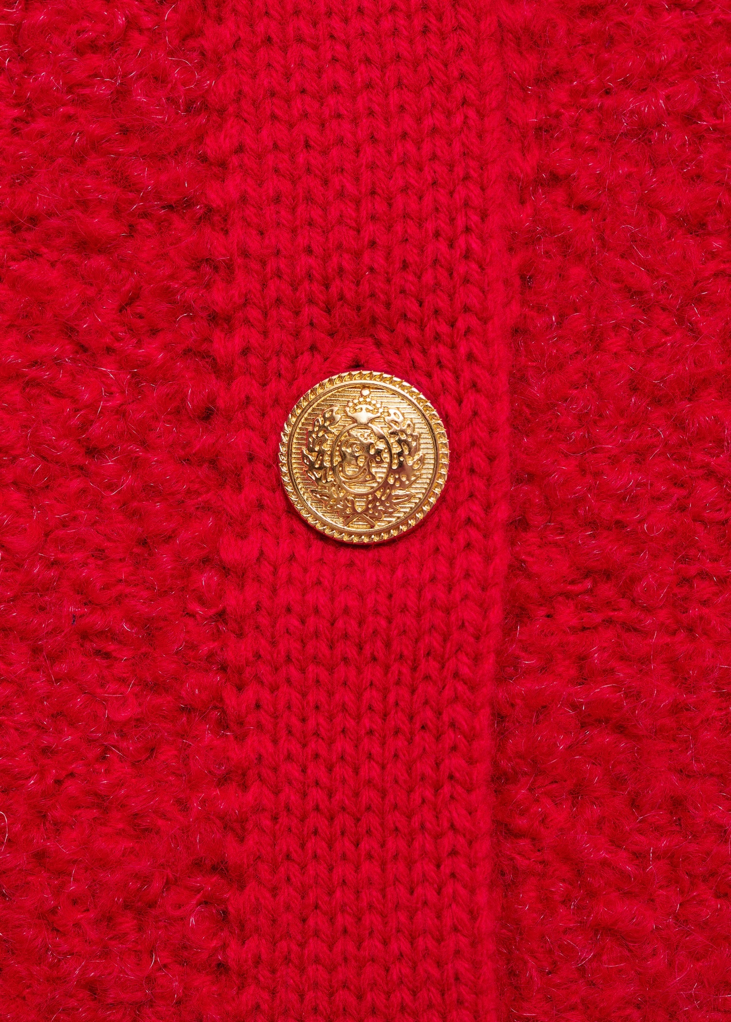 Factory Direct Red Textured Cardigan with Gold Button Detail