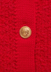 Factory Direct Red Textured Cardigan with Gold Button Detail
